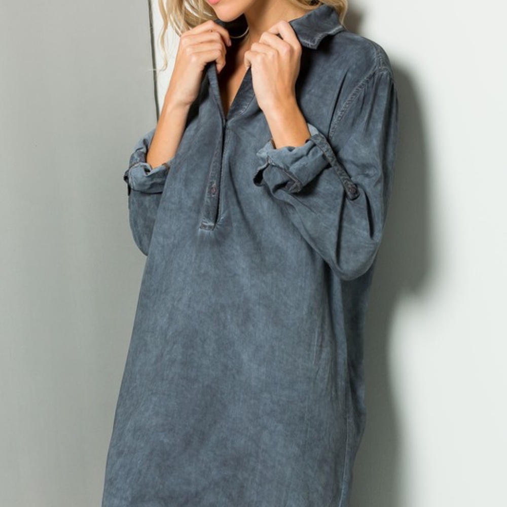 Last 1! ~ NWT Mineral Wash Denim- look Shirt Dress - Picture 5 of 5